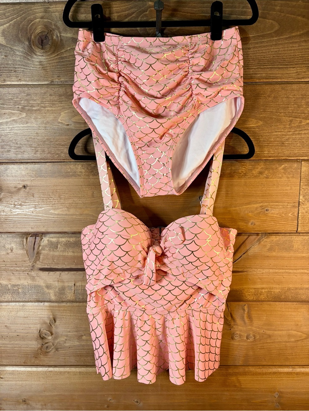 Light Pink High-Waist Gold Mermaid Print Bikini Set Size 0X NWOT 💕
